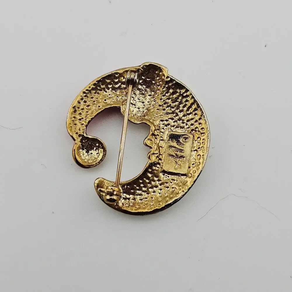 AAI Santa Hat Moon Brooch Pin Christmas Magic Celestial Glitter Enamel Vintage